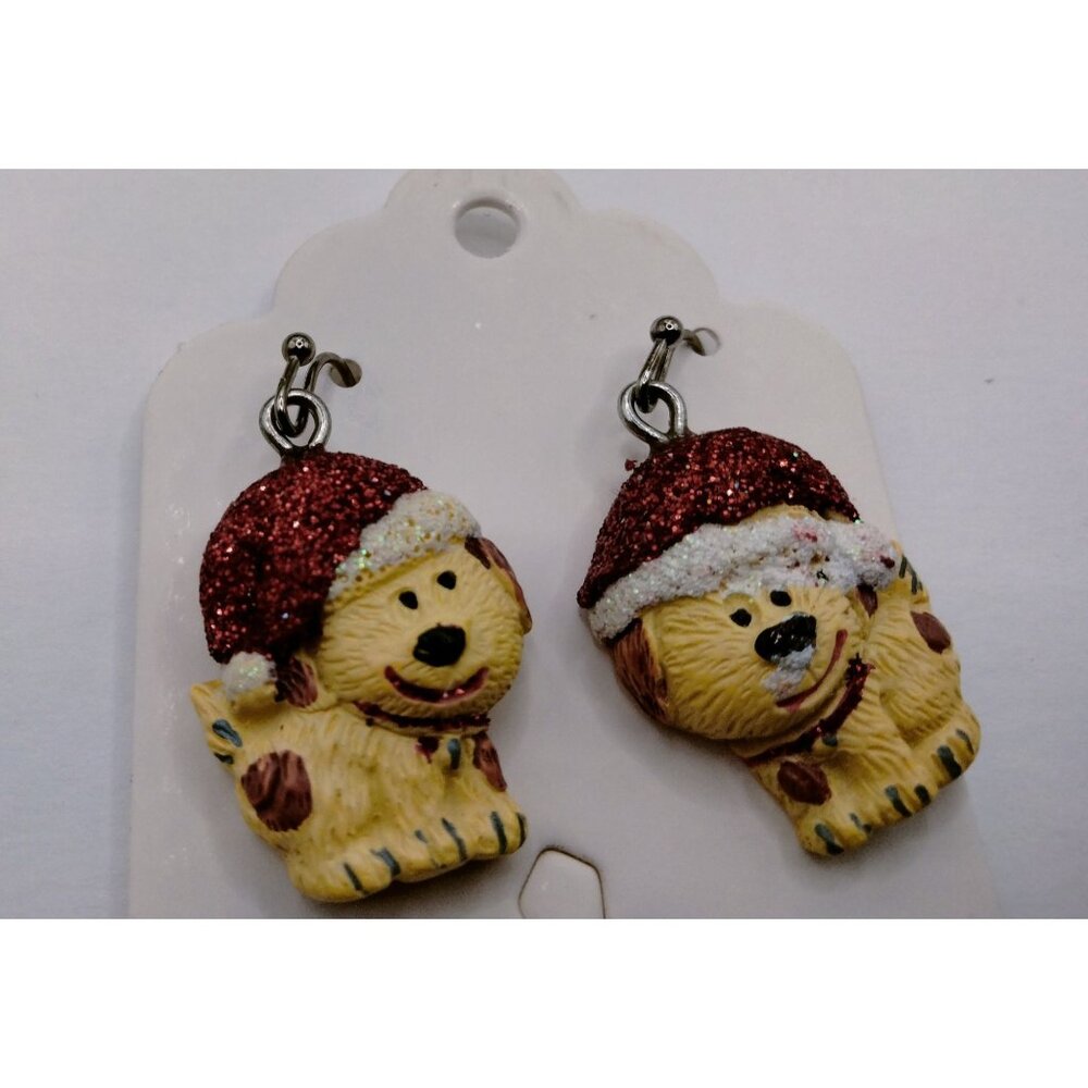 Puppy Santa Hat Earrings Christmas Dog - Picture 5 of 10